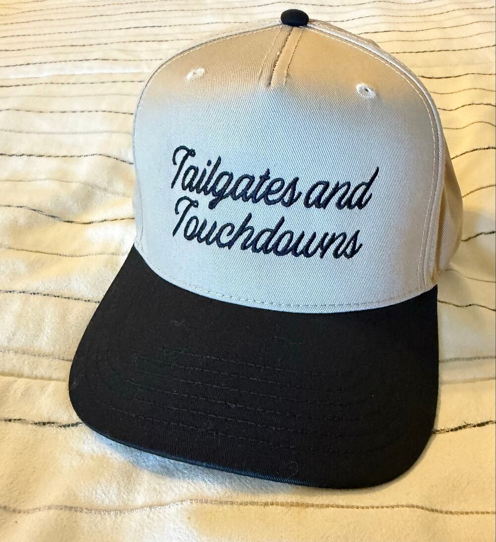 Otto Tailgates and Touchdowns Cream Black Embroidered Cap Hat